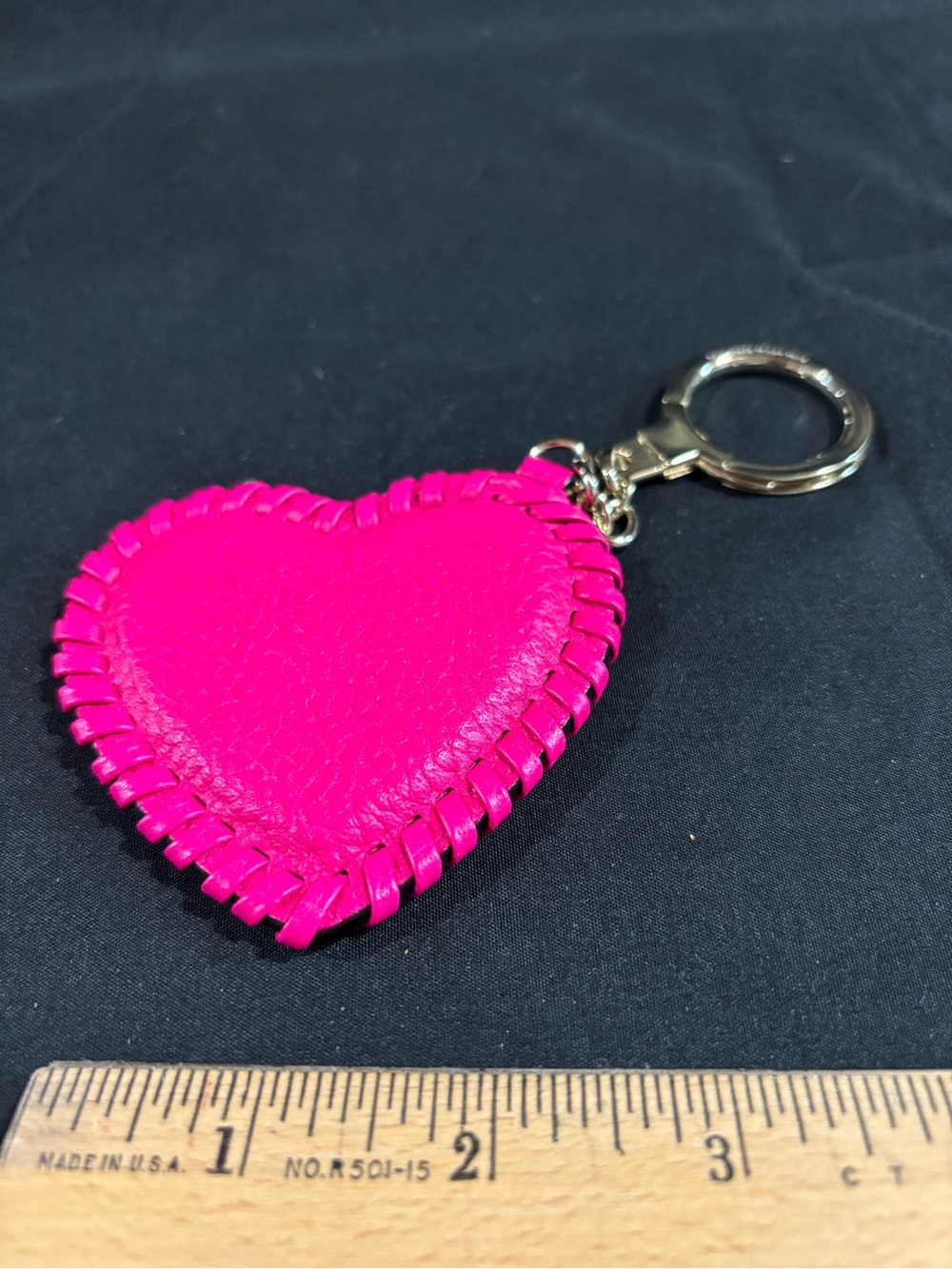 KATE SPADE PINK HEART LEATHER KEY CHAIN NWOT SILVER HDWR - Picture 2 of 2